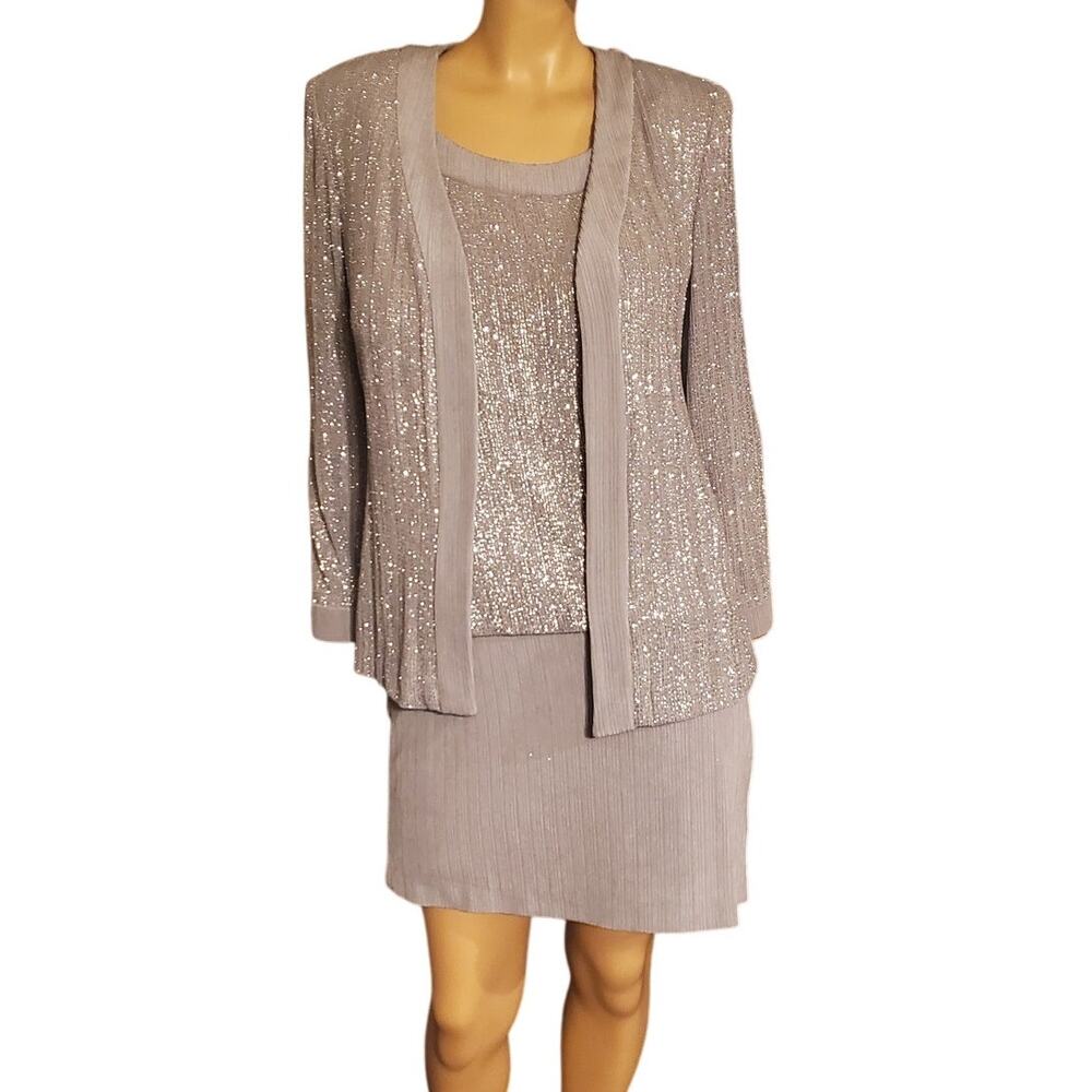 Alex Evenings 2 Piece Gray and Silver Mother of the Bride Dress Formal w Jacket
